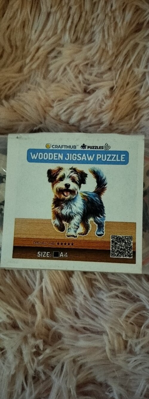New Wooden Jigsaw Puzzle with Playful Puppy - Cream, Brown, Black